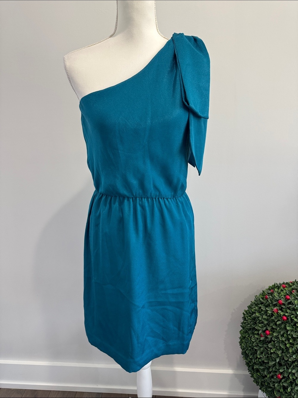 Banana Republic Teal One-Shoulder Dress with Shoulder Bow Sz 6